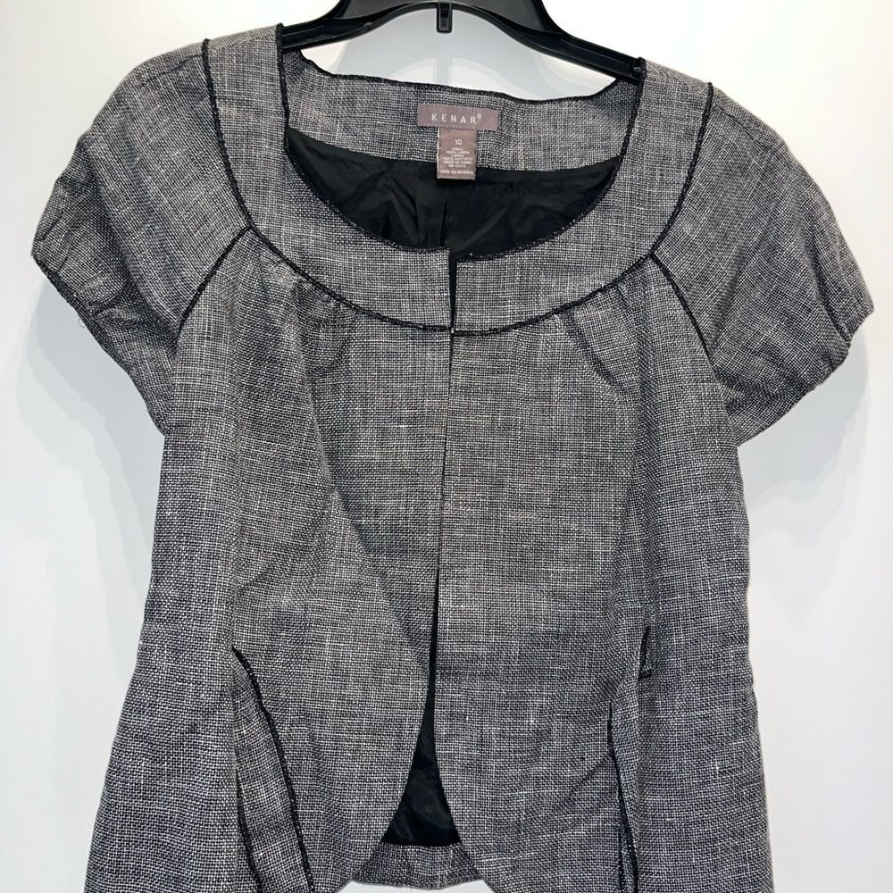 Kenar Blazer Women 10 Linen Blend Textured Jacket Open Front Corpcore